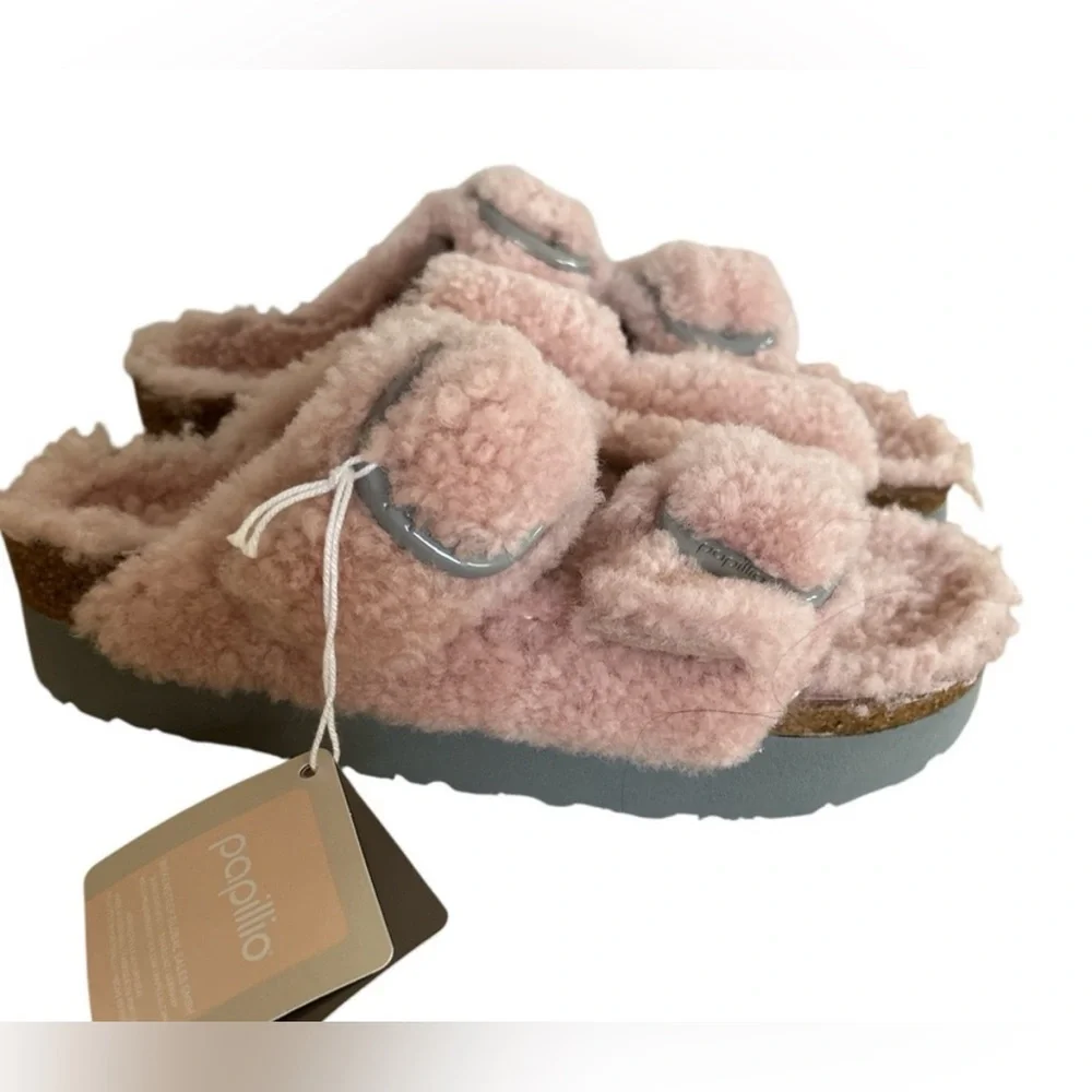 Papillio by Birkenstock Arizona Sandals-Teddy Bear Shearling-Pink-Women’s sz 37 - Picture 1 of 10
